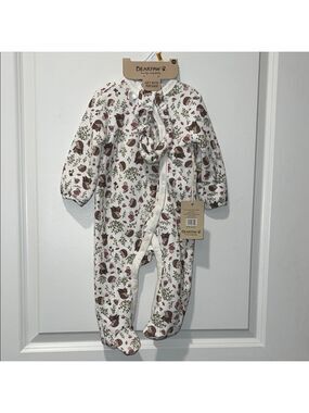 BearPaw Kids Floral Footie - Cream and Brown NWT 6-9 months